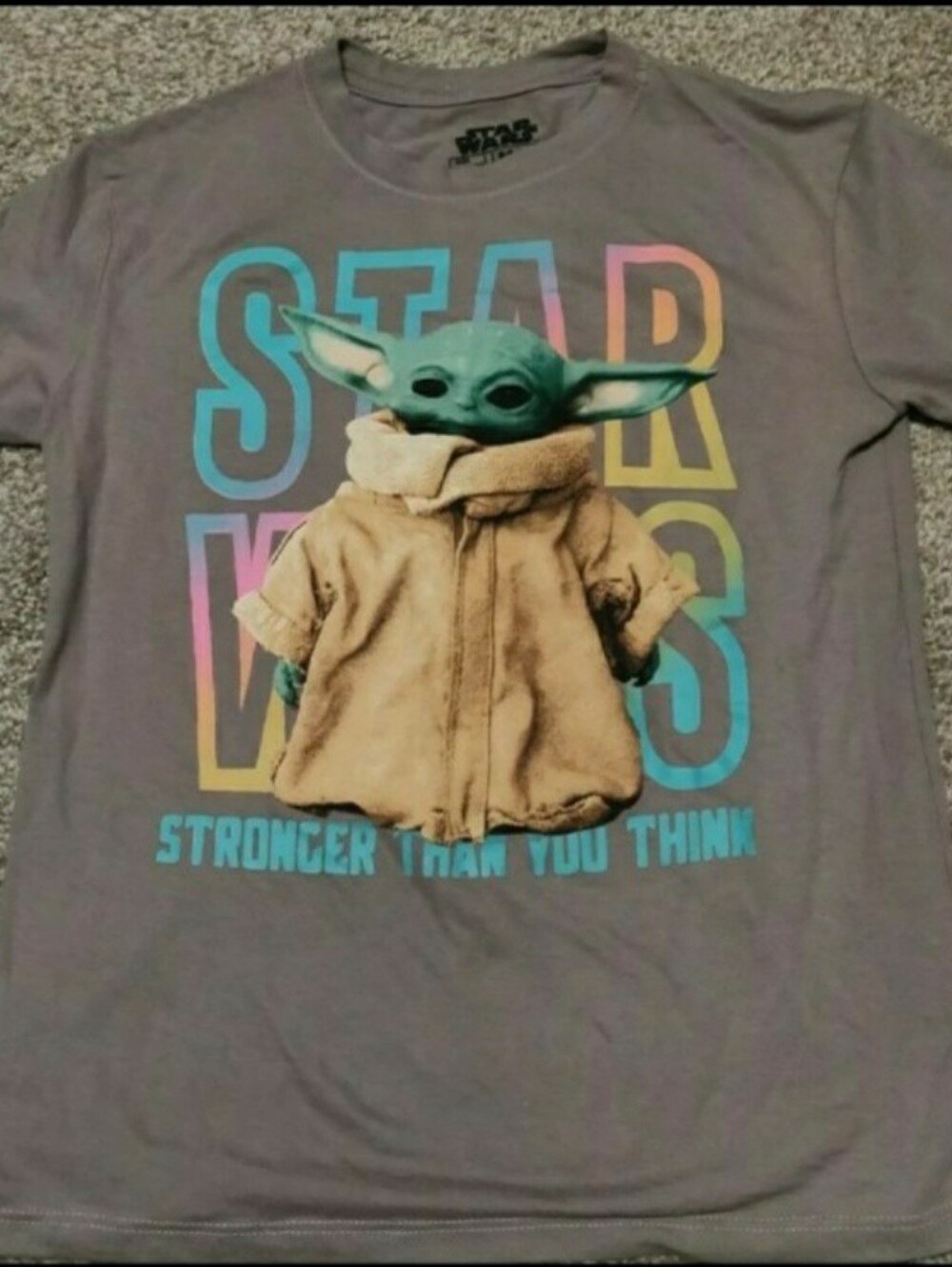 Star Wars Gray Kids Grogu Short Sleeve Tee with Multicolor Lettering Size XS